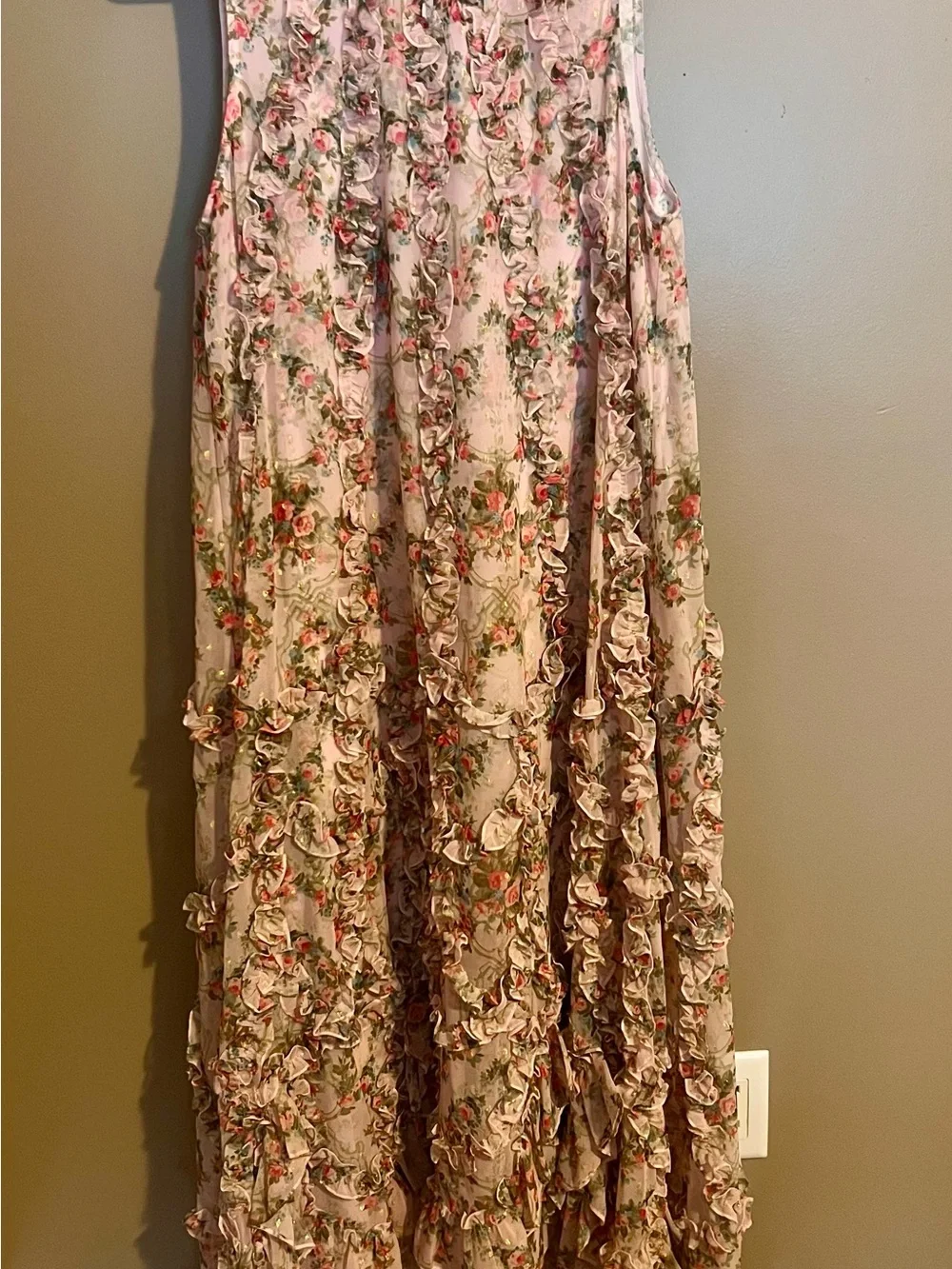 Sleeveless Pink Floral Ruffle Maxi Dress - Picture 5 of 9